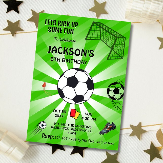 Green sport ball soccer themed modern 6th birthday invitation (Creator Uploaded)
