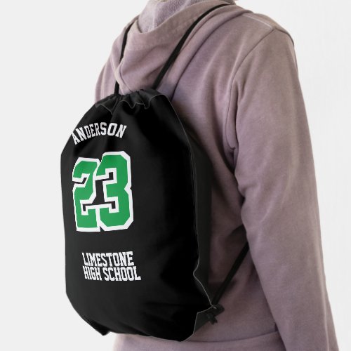 Green Sport  _ DIY Name Number School or Team Drawstring Bag