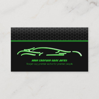 Green Sports Car Logo, neon glow effect Business Card