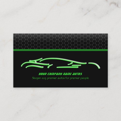 Green Sports Car Logo neon glow effect Business Card