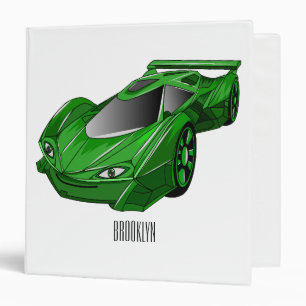 Green sports car with airfoil illustration 3 ring binder