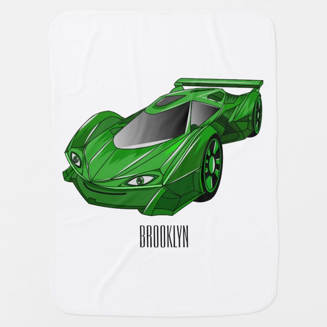 Green sports car with airfoil illustration baby blanket (Front)