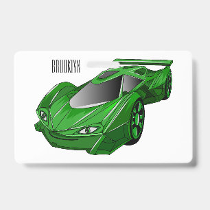 Green sports car with airfoil illustration badge