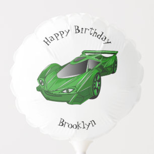 Green sports car with airfoil illustration balloon