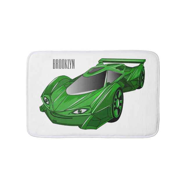 Green sports car with airfoil illustration bath mat (Front)