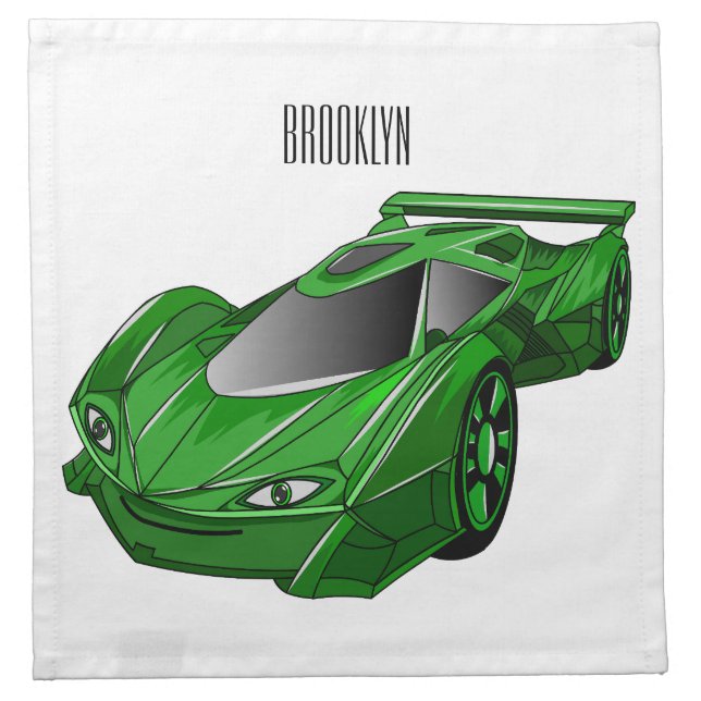 Green sports car with airfoil illustration cloth napkin (Front)