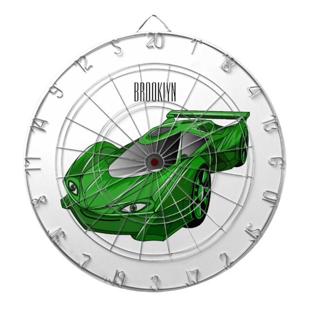Green sports car with airfoil illustration dart board (Front)