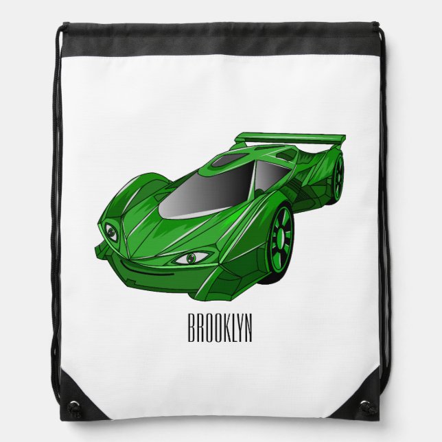 Green sports car with airfoil illustration drawstring bag (Front)