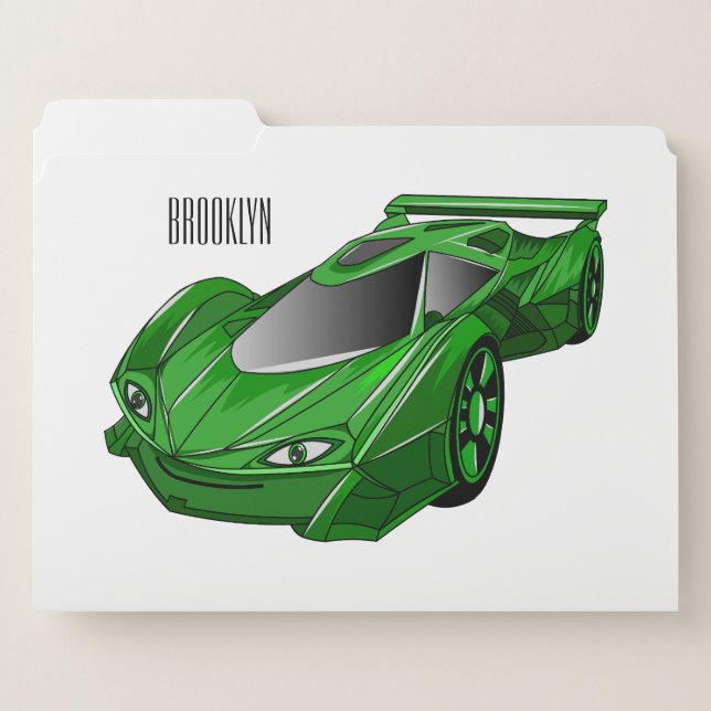 Green sports car with airfoil illustration file folder (Front Left)
