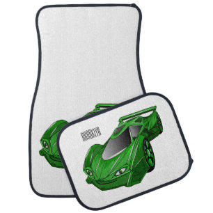 Green sports car with airfoil illustration floor mat