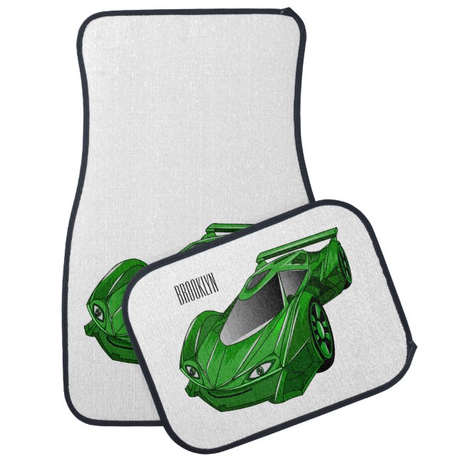 Green sports car with airfoil illustration floor mat (Set)