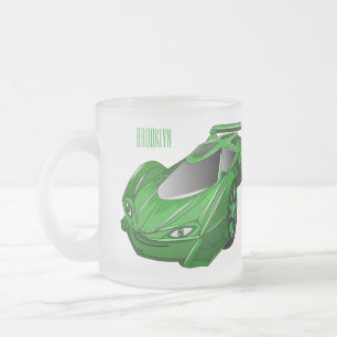 Green sports car with airfoil illustration frosted glass coffee mug