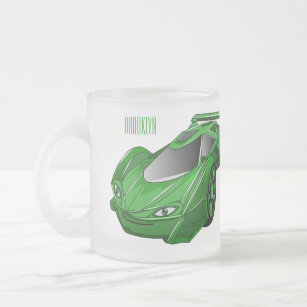 Green sports car with airfoil illustration frosted glass coffee mug