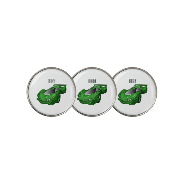 Green sports car with airfoil illustration  golf ball marker (3 Up)