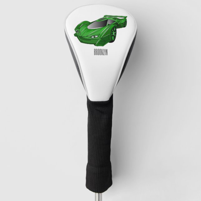 Green sports car with airfoil illustration golf head cover (Front)