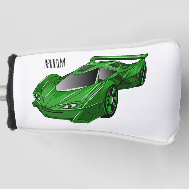 Green sports car with airfoil illustration golf head cover (Front)
