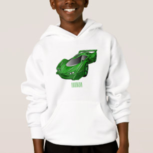 Green sports car with airfoil illustration hoodie
