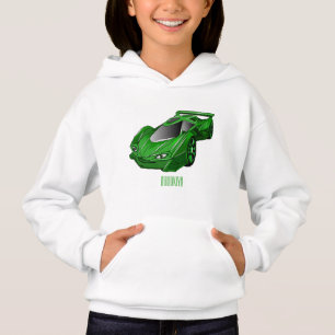 Green sports car with airfoil illustration hoodie