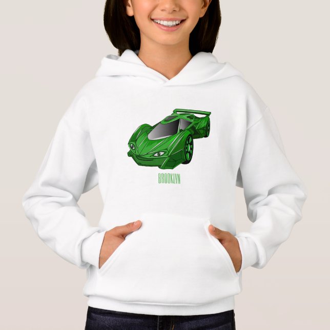 Green sports car with airfoil illustration  hoodie (Front)