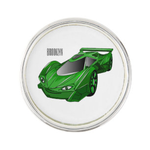 Green sports car with airfoil illustration lapel pin