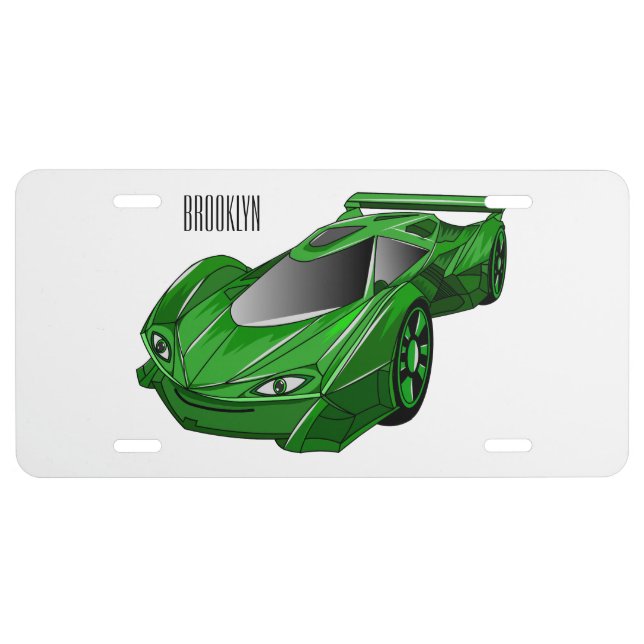 Green sports car with airfoil illustration  license plate (Front)