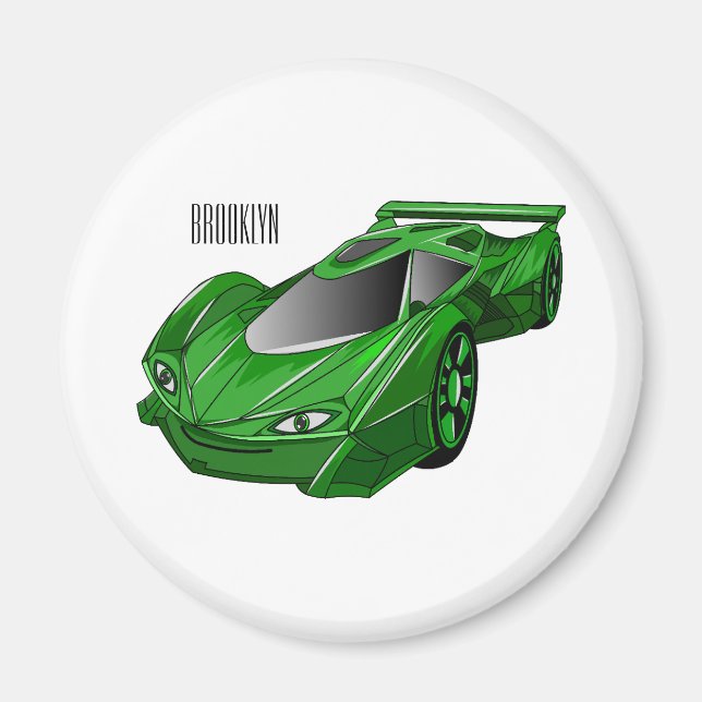 Green sports car with airfoil illustration magnet (Front)