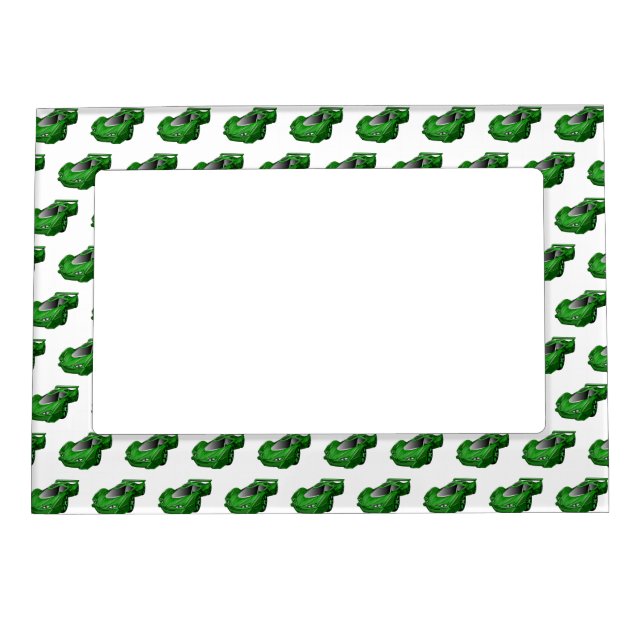 Green sports car with airfoil illustration  magnetic frame (Front)