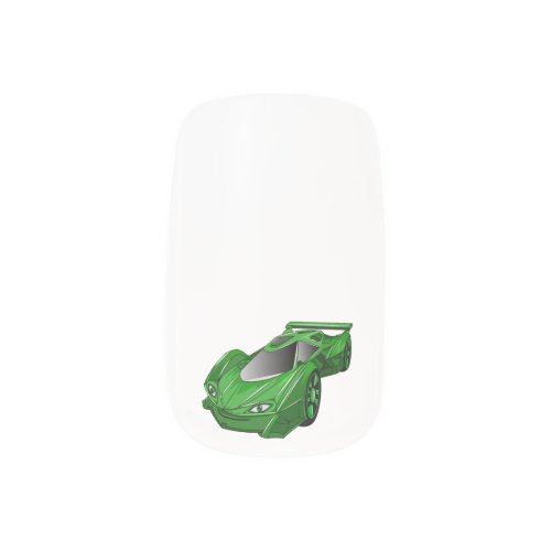 Green sports car with airfoil illustration minx nail art