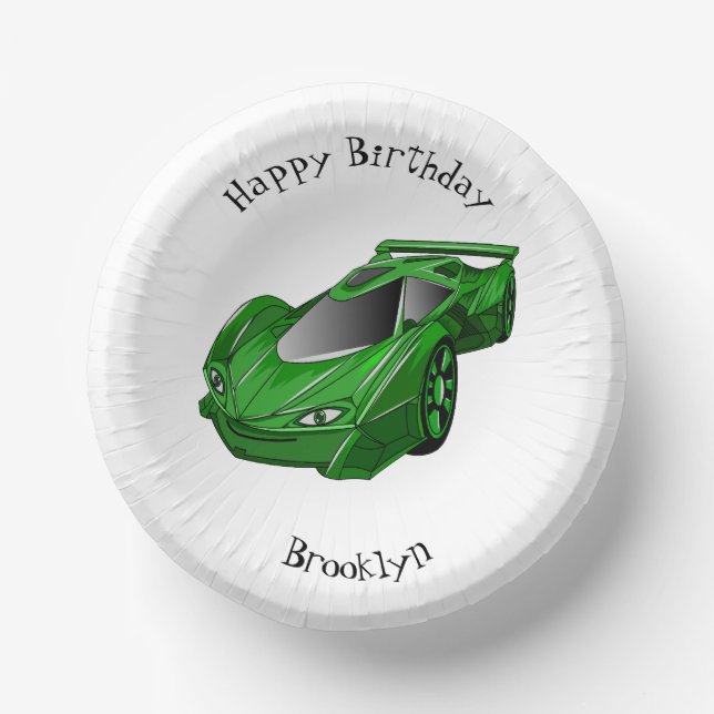 Green sports car with airfoil illustration  paper bowls (Front)