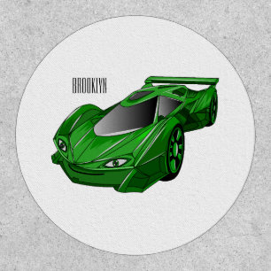 Green sports car with airfoil illustration patch