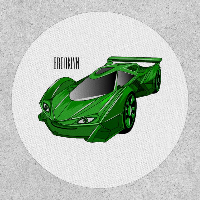 Green sports car with airfoil illustration  patch (Front)