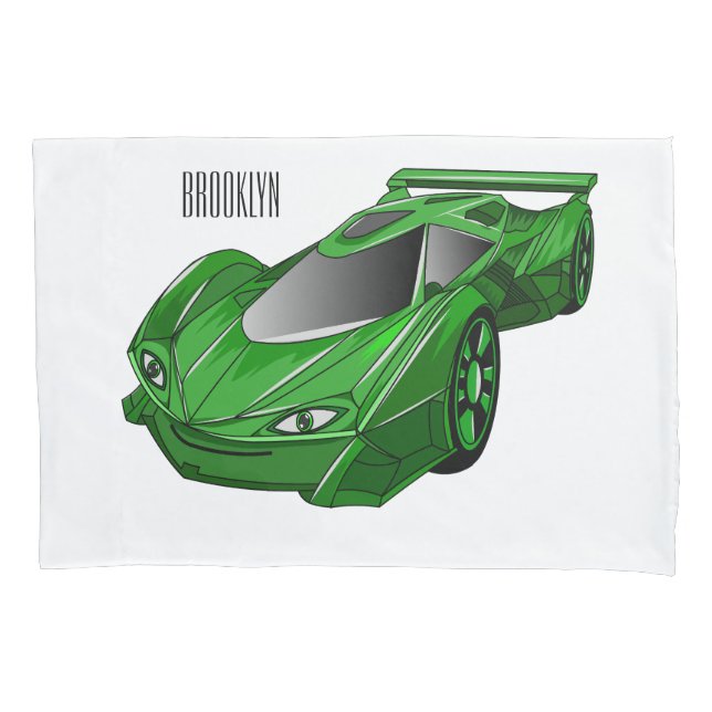 Green sports car with airfoil illustration  pillow case (Front)