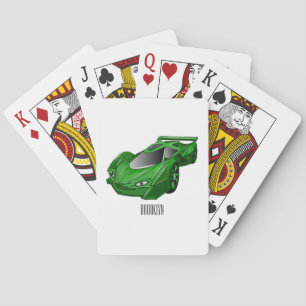 Green sports car with airfoil illustration poker cards