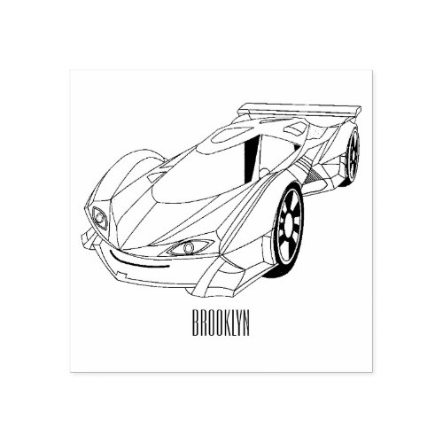Green sports car with airfoil illustration  rubber stamp
