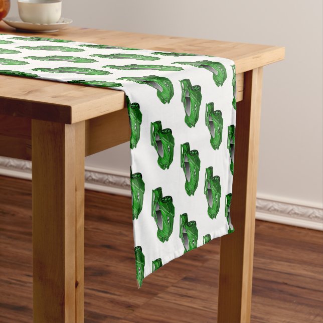 Green sports car with airfoil illustration short table runner (In Situ)