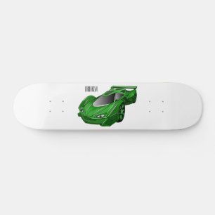 Green sports car with airfoil illustration skateboard