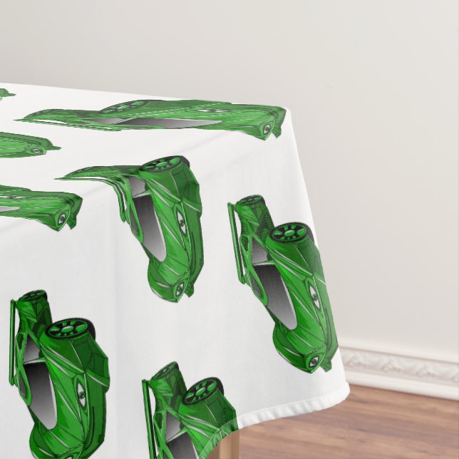 Green sports car with airfoil illustration  tablecloth (In Situ)