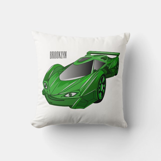 Green sports car with airfoil illustration  throw pillow (Front)