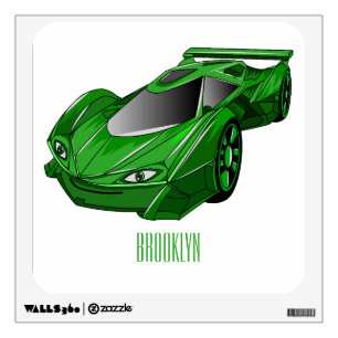 Green sports car with airfoil illustration wall decal