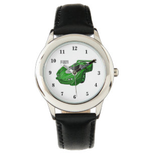 Green sports car with airfoil illustration  watch