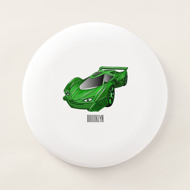 Green sports car with airfoil illustration Wham-O frisbee (Front)