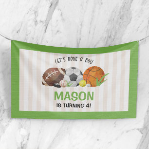 Green Sports Football Basketball Birthday Party Banner