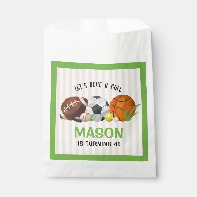 Green Sports Football Basketball Birthday Party  Favor Bag (Front)