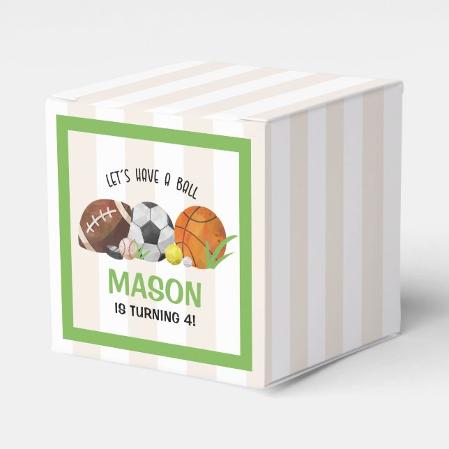 Green Sports Football Basketball Birthday Party  Favor Boxes (Front Side)
