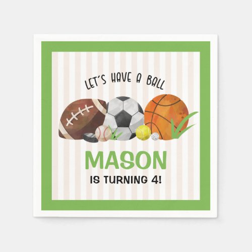 Green Sports Football Basketball Birthday Party  Napkins