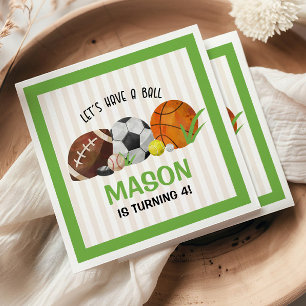 Green Sports Football Basketball Birthday Party  Napkins
