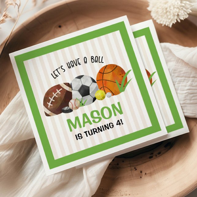 Green Sports Football Basketball Birthday Party  Napkins (Creator Uploaded)