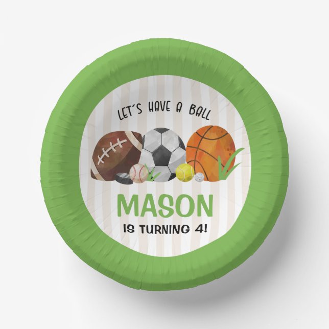 Green Sports Football Basketball Birthday Party  Paper Bowls (Front)