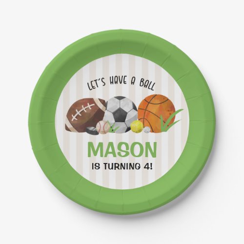 Green Sports Football Basketball Birthday Party  Paper Plates