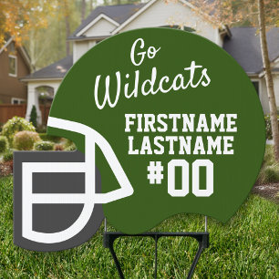 Green Sports Football Mascot Name Number Helmet Sign